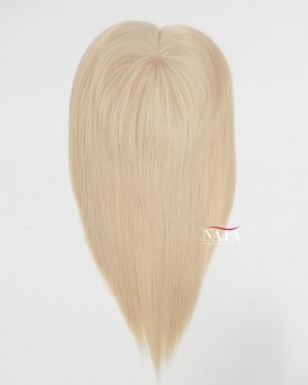 12 Inch All One Length Platinum Blonde White Human Hair Topper for Thinning Hair