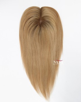 12 Inch Strawberry Blonde Human Hair Topper Silk Base for Women