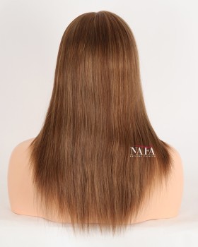 14-Inch All One Length Golden Brown Highlight Glueless Wig for Women