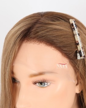 14-Inch Chestnut Brown Straight Human Hair Wig for Women