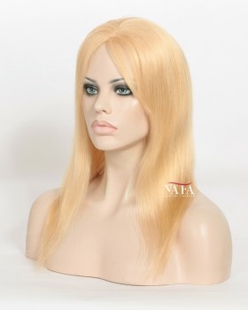 14-Inch Honey Blonde Straight Human Hair Glueless Wig