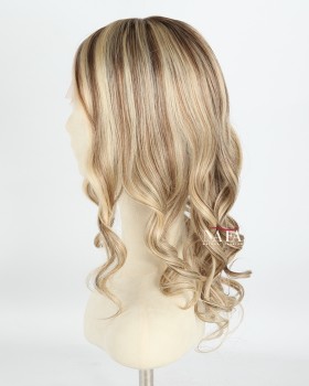 16-inch-glueless-front-lace-beach-wave-honey-blonde-and-brown-highlights-wig