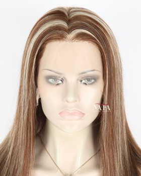 16-inch-invisible-lace-front-human-hair-brown-wig-with-blonde-highlights