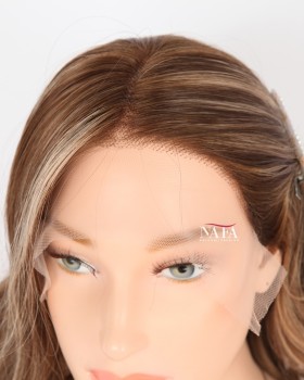 16-Inch Caramel Brown Lace Front Wigs for Caucasian Women
