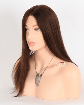 16-Inch Chestnut Brown Straight Lace Front Brunette Wig