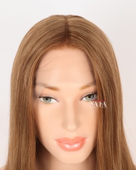 16-Inch Light Golden Brown Real Human Hair Wig for Women 