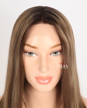 16-Inch Ombre Black Roots Highlight Brown Lace Front Wig