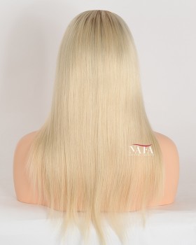 16-Inch Ombre Brown Roots Blonde Human Hair Glueless Lace Front Wig