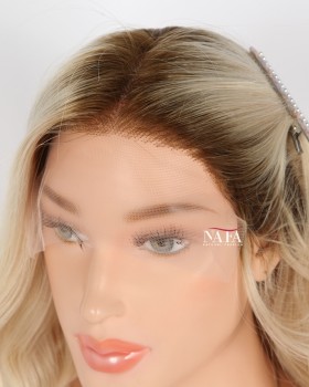 16-Inch Ombre Brown to Platinum Blonde Wavy Human Hair Wig