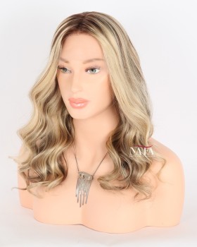 16-Inch Ombre Brown With Blonde Highlights Real Hair Wig for Women