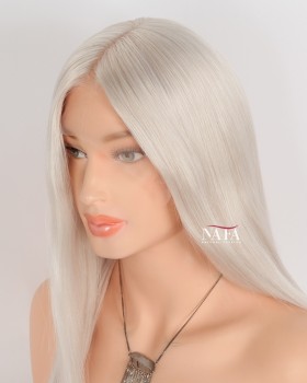16-Inch Platinum Gray Human Hair Lace Front Glueless Wig