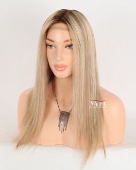 16-Inch Real Hair Blonde Wig with Dark Roots for Bald Women