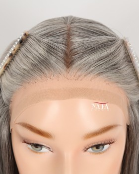 16-Inch Salt and Pepper Grey Human Hair Wig for Women