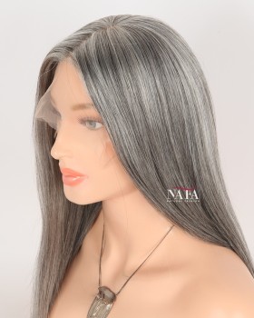 16-Inch Salt and Pepper Grey Natural Human Hair Wig for Women