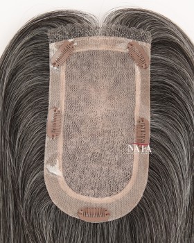 16-Inch Salt and Pepper Silk Human Hair Topper for Thinning Hair On Top