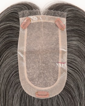 16-Inch Salt and Pepper Silk Human Hair Topper for Thinning Hair On Top