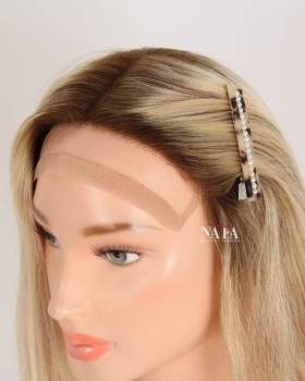 16-Inch Silk Top Brown and Blonde Ombre Human Hair Wig 