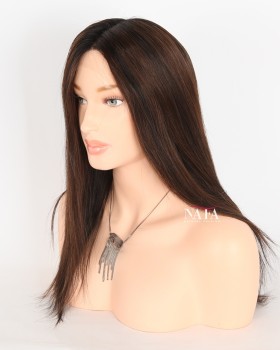 16-Inch Straight Black Wig with Brown Highlights