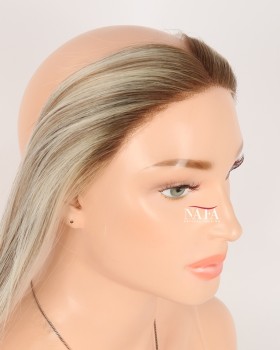 16-Inch Straight Light Brown Hairline Topper with Blonde Highlights