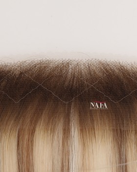 16-Inch Straight Light Brown Hairline Topper with Blonde Highlights