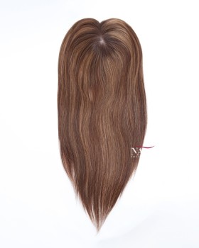 16 All One Length Silk Base Orange Brunette Human Hair Topper for Women