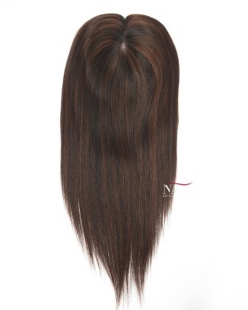 16 Inch Black Hair and Brown Highlights Silk Base Hair Topper for Women