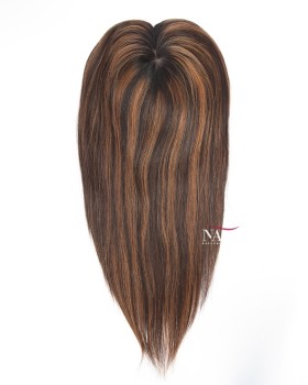 16 Inch Black Hair Color with Brown Highlights Silk Base Female Hair Topper