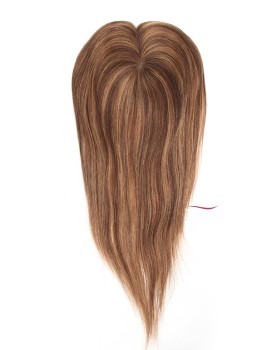 16 Inch Black with Brown Highlights Human Hair Piece for Top of Head