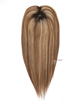 16 Inch Blonde Hair with Dark Roots and Highlights Hair Pieces for Women's Hair Loss