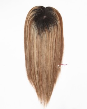 16 Inch Brown Roots Blonde Human Hair Hair Topper for Women