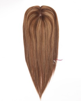 16 Inch Golden Brown Highlights Silk Hair Topper for Women