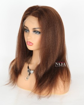 16 Inch Human Hair Afro Kinky Wig Color 4 Kinky Straight Hair