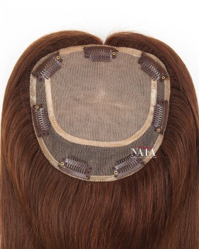 16 Inch Lace Front with Silk Base Brown Hair Topper for women