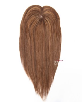 16 Inch Lighter Highlights for Chestnut Brown Hair Silk Base Human Hair Topper for Women