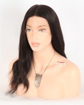 16 Inch Natural Human Hair Off Black 1B Silk Wig