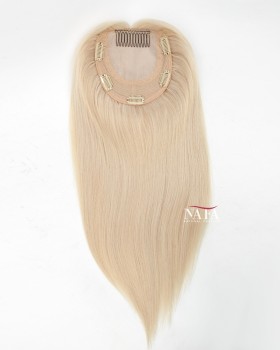 16 Inch Silk Base Platinum Blonde White Human Hair Topper for Women