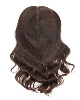 16 Inch Wavy Dark Brown Ladies Hair Topper for Thinning Crown