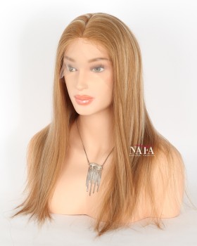18-inch-most-realistic-human-hair-light-golden-brown-wig-with-blonde-highlights