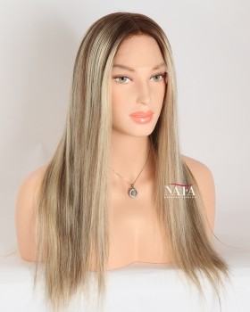 18-Inch Ash Blonde Human Hair Dark Roots Glueless Hd Lace Wig