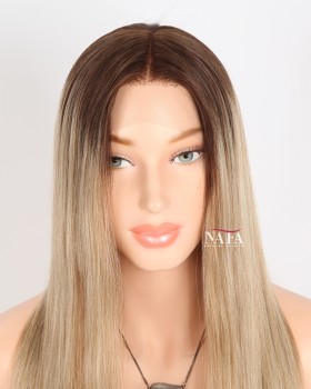 18-Inch Ash Blonde Ombre Human Hair Wig