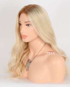 18-Inch Beach Curly Blonde Wavy Lace Front Real Hair Wig for Women