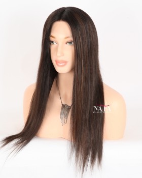 18-Inch Black with Brown Highlights Real Hair Straight Wig for Women