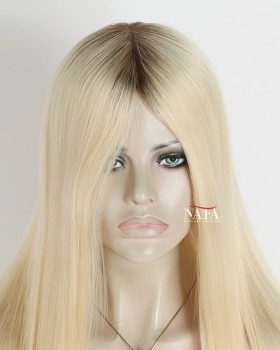 18-Inch Brown Roots Blonde Hair Pre Plucked Glueless Wig