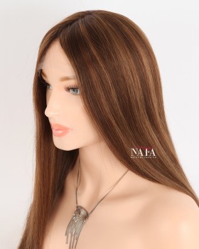18-Inch Brown Straight Hair Highlight Brunette Wig for Women
