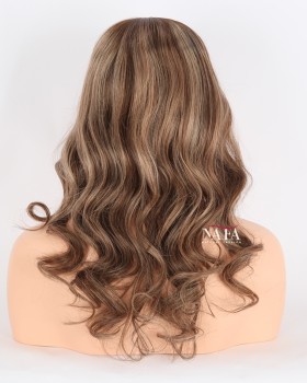 18-Inch Caramel Brown Beach Wave Glueless Human Hair Wig