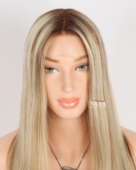 18-Inch Hd Lace Frontal Blonde Wig with Brown Highlights