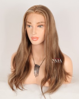 18-Inch Light Brown Human Hair Hd Lace Front Wig