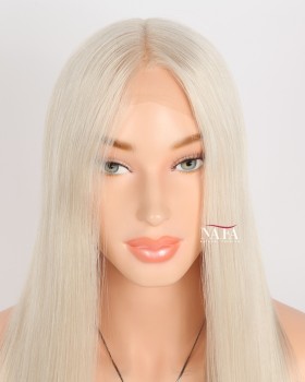 18-Inch Long White Human Hair Lace Front Wig for Caucasian Women