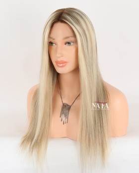 18-Inch Ombre Brown with Blonde Highlights Glueless Full Lace Wig