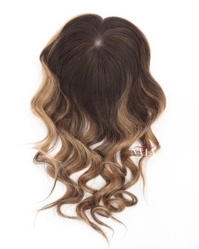 18 Blonde Wavy Silk Base Hair Topper with Dark Roots